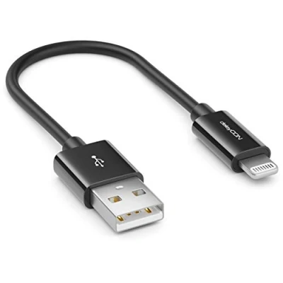 Afbeelding van deleyCON 0,15 m Lightning 8 pins USB oplaadkabel en gegevens, MFI gecertificeerd compatibel met iPhone 14 Pro Max Plus SE 13 Mini 12 zwart