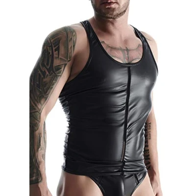 Afbeelding van Regnes Fetish Planet Wetlook Heren mouwloos t shirt Zwart Maat L