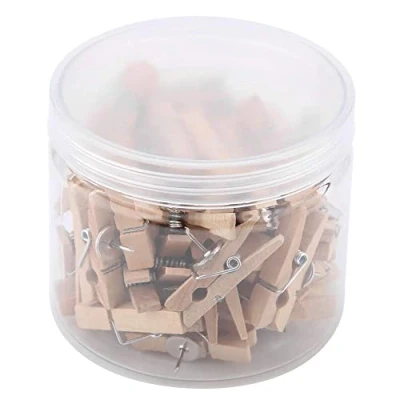 Afbeelding van 50 stuks punaises met clips, clips houten klemmen, voor kurkborden, notities van kunstwerken, foto&#039;s