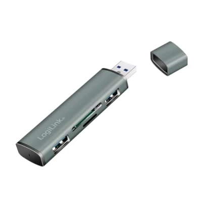 Afbeelding van LogiLink UA0394 USB 3.2 Gen 2 hub Met aluminium behuizing, ingebouwde SD kaartlezer, status LEDs Spacegrijs