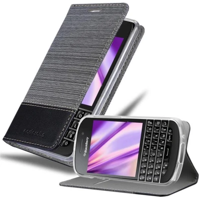 Afbeelding van Cadorabo Hoesje geschikt voor Blackberry Q10 in GRIJS ZWART Beschermhoes met magnetische sluiting, standfunctie en kaartvakje Book Case Cover Etui