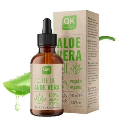 Afbeelding van QKnatur Aloë Vera olie Zuiver, natuurlijk en organisch 100 ml glazen fles + pomp Intensieve verzorging voor gezicht, lichaam, haar oogcontour