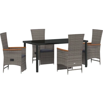 Afbeelding van vidaXL 5 delig tuin eetset met kussens Grijs Poly Rattan