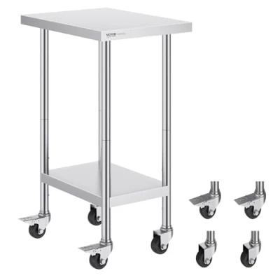 Image de VEVOR Table de Travail en Inox Préparation avec Roulettes 61x45,7 cm