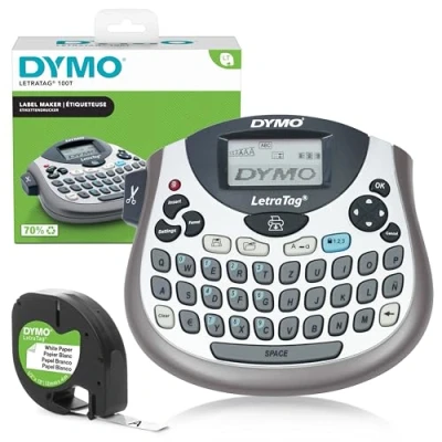 Image de Dymo LetraTag LT 100T Étiqueteuse Portable avec Clavier QWERTZ, Argent, idéal pour Le Bureau ou la Maison