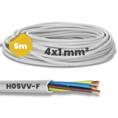 Afbeelding van Kalitec H05VV F kabel 5 m 4 x 1 mm² Voedingskabel 4G1 Met beschermgeleider PVC voor binnen Witte elektrische Flexibele lampkabel draden
