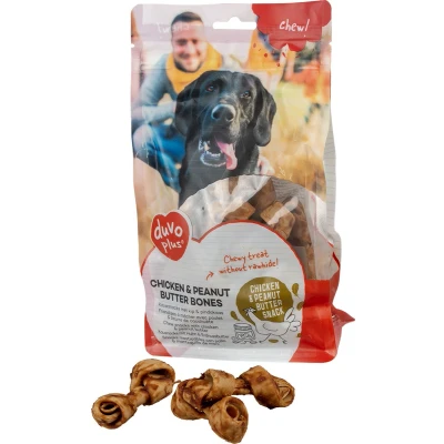 Afbeelding van Duvoplus Hondensnack Hond Chew! Kip &amp; Pindakaas Benen S 6cm 20pcs / 330g 20st