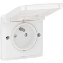 Afbeelding van Niko Hydro, spuitwaterdicht stopcontact opbouw 16 A/250 Vac met penaarde, kinderveiligheid en insteekklemmen, exclusief opbouwdoos, white
