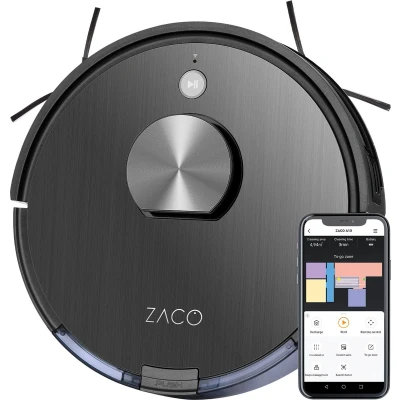 Afbeelding van ZACO A10 robotstofzuiger met wisfunctie bediening App, Alexa, Google Home mapping no go zones timer robotwisser geschikt voor tapijt grijs