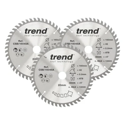 Afbeelding van Trend Cirkelzaagbladen voor hout, 160 mm diameter, 20 boring, 48 tanden, TCT, 2,2 zaaglijn, 15 haak, CSB/160/3PK