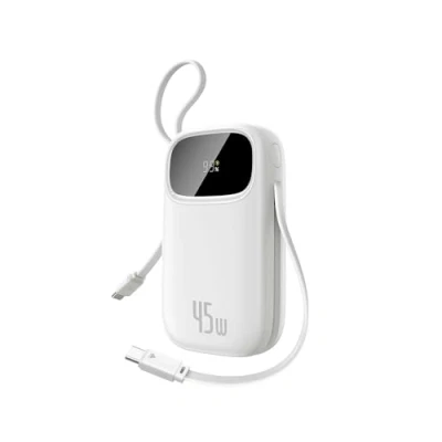 Afbeelding van Baseus QPow3 Powerbank 45 W 20 000 mAh avec 2 câbles USB C intégrés, Power Bank PD3.0 QC4.0, 3 1 A, batteries externes de téléphone portable pour iPhone 16/15/14 Pro Max, iPad, Samsung, blanc