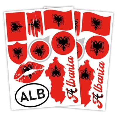 Afbeelding van Finest Folia Set van 2 stickers DIN A4 Landvlag motief voor auto en motorfiets zelfklevend, weerbestendig R217 (02 Albanië)