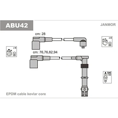 Afbeelding van JANMOR ABU42 Bougiekabelset AUDI: Coupe B3, 100 C4 Saloon