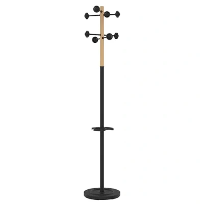 Afbeelding van Unilux 100340701 Home staande kapstok met draaikop 8 kledinghaken, parapluhouder en afdruiprek, 175 x 34 cm, zwart/beukenhout
