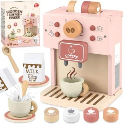 Afbeelding van Airlab Houten koffiezetapparaat voor baby&#039;s, speelgoed, rollenspellen, Montessori, bakkerij, eten, accessoires, dinette, keuken, creatief cadeau, verjaardag, Pasen, Halloween, Kerstmis, kinderen