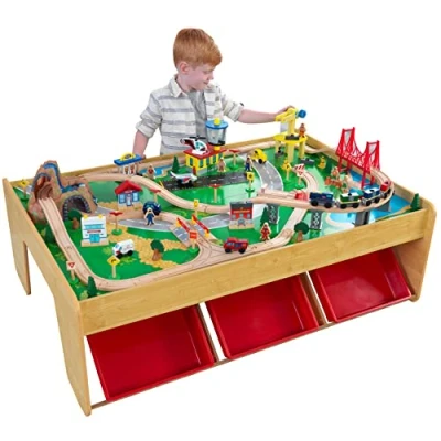 Afbeelding van KidKraft Waterfall Mountain houten tafelset voor kinderen, met opbergdoos, accessoires omvatten kraan, vliegtuig en auto&#039;s, speelgoed kinderen vanaf 3 jaar, 17850