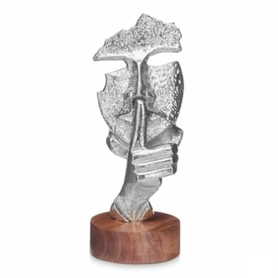 Afbeelding van Decoratieve figuren Gezicht Zilverkleurig Hout Metaal 12 x 29 11 cm