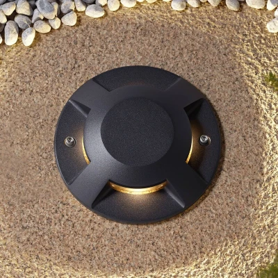 Afbeelding van Lucande LED vloerspot Jeffrey, zwart, 4 lamps, Ø 20 cm