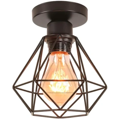 Afbeelding van IDEGU Kroonluchter Industriële Metalen Hanglamp Geometrische Kooistijl E27 Mini Vintage Plafondlamp voor Hal Entree, Zwart, Ø 16 cm (Plafond)