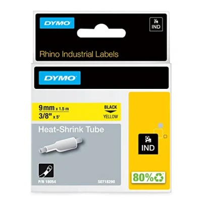 Afbeelding van DYMO Rhino industriële Heat Shrink Tube labels 9 mm x 1,5 m zwarte afdruk op geel voor labelprinters