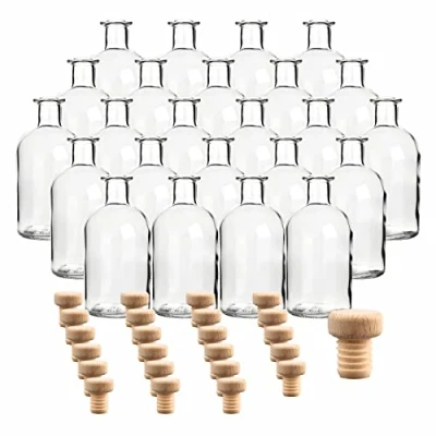 Afbeelding van 24 lege glazen flessen&quot;farmaceutische 250 ml&quot; incl. Houten kurk om zelf te vullen likeurfles jeneverfles