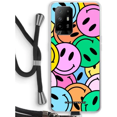 Afbeelding van Case Company® hoesje met Koord geschikt voor Oppo A94 5G Smiley N1 Telefoonhoesje Zwart Bescherming aan alle Kanten en Over de Schermrand