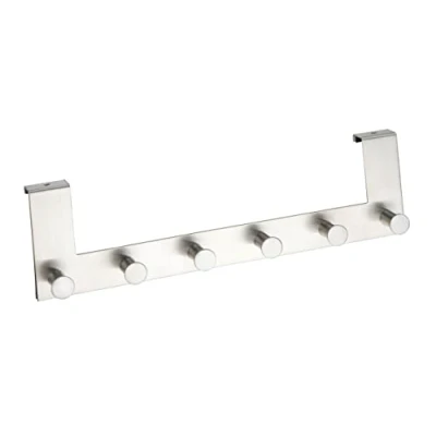 Afbeelding van WENKO Deurkapstok Celano RVS mat met 6 haken Hakenlijst Deurgarderobe Voor opdekdeuren 2cm dik
