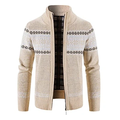 Afbeelding van Minying gebreid vest voor heren, met ritssluiting, herfst en winter, zak, rechte kraag, gebreide trui capuchon, 1 beige