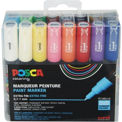 Afbeelding van Posca Paintmarker 1mc, Extra fijne Punt, Assorti, Etui Met 16 Stuks