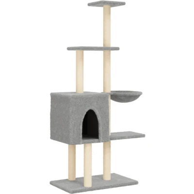 Afbeelding van vidaXL Kattenmeubel met sisal krabpalen 145 cm lichtgrijs