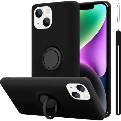 Afbeelding van Cadorabo Hoesje geschikt voor Apple iPhone 14 in LIQUID ZWART Beschermhoes van flexibel TPU silicone Case Cover met ring