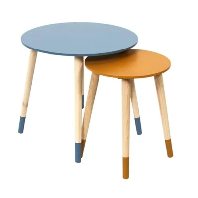 Image de The Home Deco Factory Tables gigognes bicolores Scandi (Lot de 2) bleu et jaune