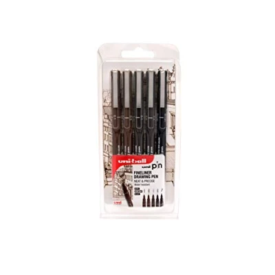 Afbeelding van uni ball 153544968 Pin viltstiften, sepia, donkergrijs/zwart, 5 stuks