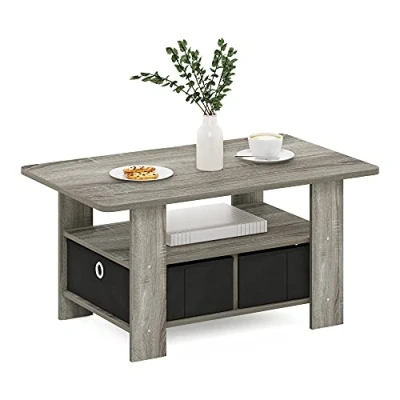 Image de Furinno Table Basse avec Tiroir à Poubelle, Chêne Français Gris/Noir, Bois dense, French Oak Grey/Black, Taille Unique
