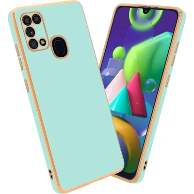 Afbeelding van Cadorabo Hoesje geschikt voor Samsung Galaxy M31 in Glossy Mintgroen Goud Beschermhoes Case Cover van flexibel TPU silicone en met camerabescherming