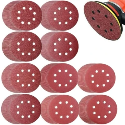 Afbeelding van 100 stuks 125 mm klittenband schuurschijven 8 gaten voor excentrische schuurmachines (10 x 40/60/80/120/180/240/320/400/600/800 korrel)