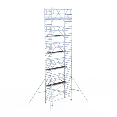 Afbeelding van Professionele alu rolsteiger 1.35x3.05x12.20m werkhoogte incl. dubbele voorloopleuning carbon