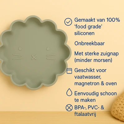 Afbeelding van Dutsi Welpje Serie Siliconen Babybord met Leeuwen Ontwerp 18 cm Sage
