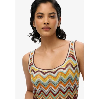 Afbeelding van Superdry ZIG ZAG Gebreide jurk, Dames, Maat: 40, Mint zigzag stripe