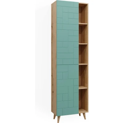 Afbeelding van Vicco Badkamerkast Rudi, Mintgroen/Bruin, 56 x 193 cm met deuren en open vakken