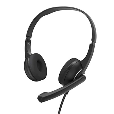 Afbeelding van Hama headset met microfoon (bekabelde hoofdtelefoon, 3,5 mm jackstekker, aux, stereo hoofdtelefoon kabel, on ear pc microfoonarm en nekband, 2 m audiokabel) zwart