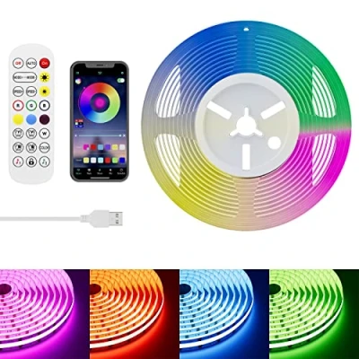 Afbeelding van PAUTIX USB RGB COB ledstrip, 1,5 m, 5 V, met bluetooth controller, Smart APP 816 leds/m, meerkleurig, flexibel, voor slaapkamer, bar, tv, keuken, feest, doe het zelf decoratie