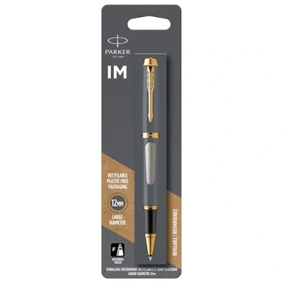Afbeelding van Parker IM rollerballpen geborsteld metaal met gouden afwerking Fijne penpunt Zwarte inkt