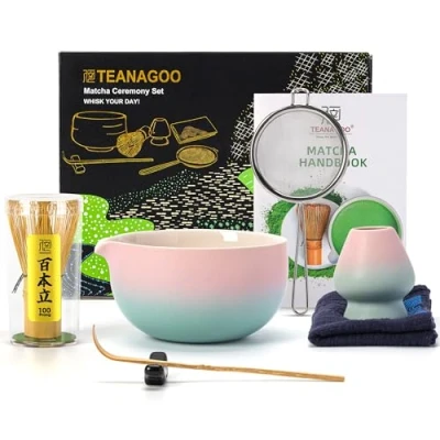 Afbeelding van TEANAGOO Japanse theeset (7 delig) matcha garde set met schenktuit, bamboe (chasen), schep (chashaku), garde, N11 theekrandeset, gradiënt groen