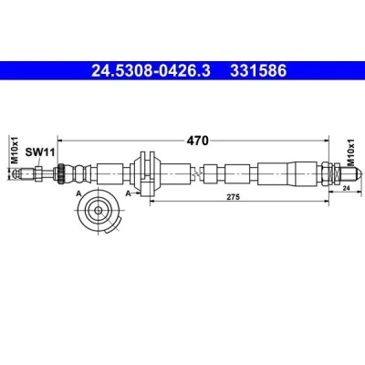 Afbeelding van ATE 24.5308 0426.3 Remslang 470 FORD: KA Hatchback