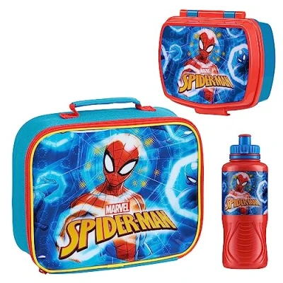 Afbeelding van Marvel lunchbox voor kinderen, 3 delige set thuis, koeltas, en drinkfles Spiderman, Avengers, lunch, picknick, officiële accessoires (Spidermanblauw)