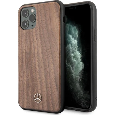 Afbeelding van iPhone 11 Pro Max Backcase hoesje Mercedes Benz Hout look Walnotenhout