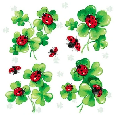 Afbeelding van Set van 20 servetten klaverblad en lieveheersbeestje lente zomer geluk 33 x cm kleurrijk