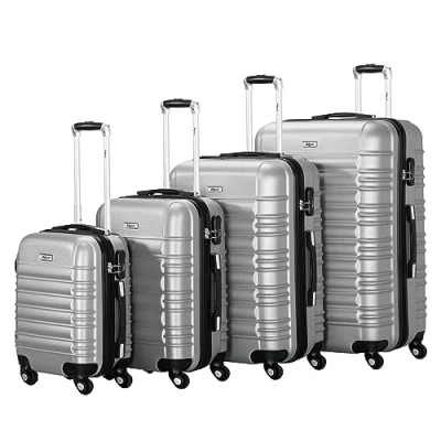 Afbeelding van Zelsius harde ABS koffers met cijferslot, dubbele wielen en scheidingswand, koffer, trolley, grote set van 4, grijs.