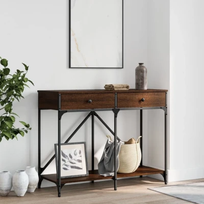 Afbeelding van Wandtafel 100x39x78,5 cm bewerkt hout bruin eikenkleur